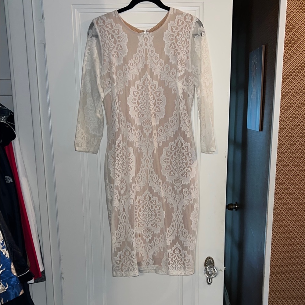Bebe Tan Long Sleeve Sheath Dress for Wedding